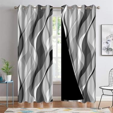 Imagem de DORCEV Cortinas blackout modernas abstratas listradas cinza preto e cinza, cortinas de janela ombré, isolamento térmico, cortinas de escurecimento para quarto, sala de estar, cozinha, 107 x 160 cm, 2
