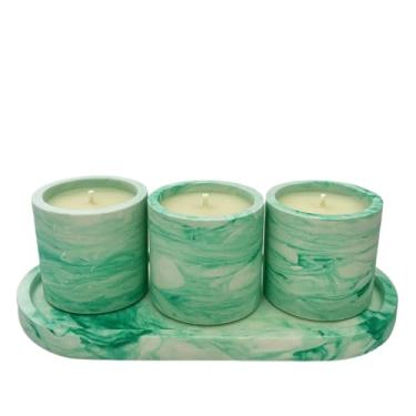 Imagem de Velas aromaticas artesanais decorativas marmorizado + Bandeja Decorativa Marmorizado (Marmorizado Verde,Lavanda)