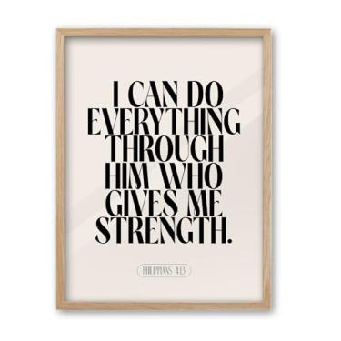 Imagem de iHery Arte de parede emoldurada de Jesus em madeira de carvalho natural, grande 40,6 x 50,8 cm Philippians 4 13 Versos da Bíblia Moderna Cristã, Arte em tela, I Can Do Everything, Bege Boho Escritura