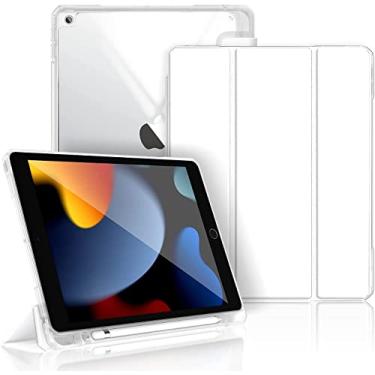 Imagem de Gahwa Capa para iPad 9ª geração 2021/iPad 8ª geração 2020/iPad 7ª geração 2019 10,2 polegadas capas transparentes com suporte para lápis, capa inteligente traseira de TPU macio fino com hibernar