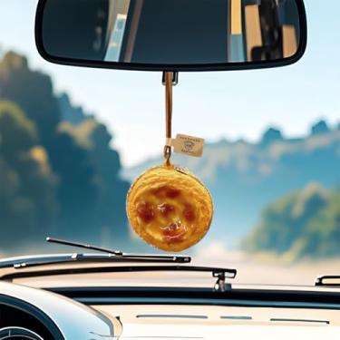 Imagem de Tuxihapp Acessórios de pendurar para espelho de carro Egg Tart - Pingente de pão simulado feito à mão para espelho retrovisor de carro - Decoração de espelhos retrovisores interiores de veículos fofos