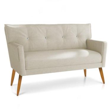 Imagem de Sofá 2 Lugares Namoradeira Anitta Com Strass Pé Palito Castanho Linho 