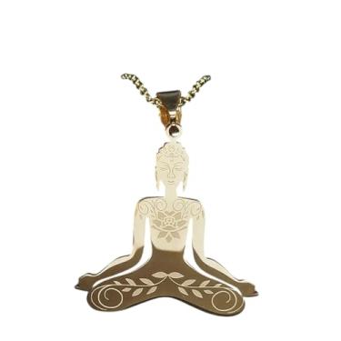 Imagem de MEATTRIMEIT Novo colar feminino de corrente de aço inoxidável Yoga Buda 2026, colar de declaração de cor prata, presente de Natal, colar de corrente elegante, ótimo presente para aniversário ou Natal