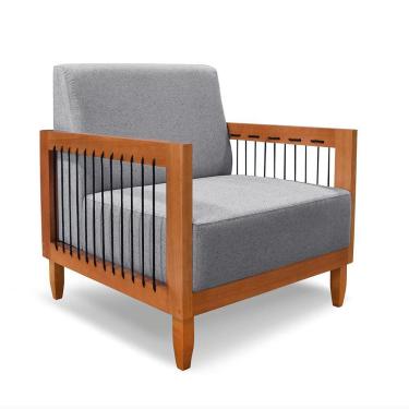 Imagem de Poltrona Sala De Estar Base De Madeira Mariana Linho S04 - D'rossi Cor Cinza