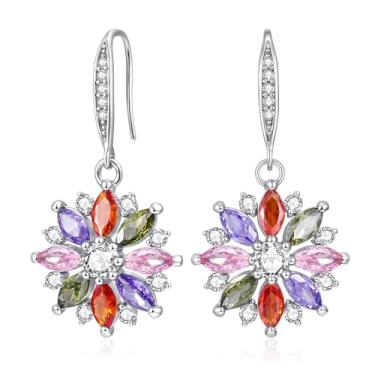 Imagem de VONSSY Colar colorido com pingente de floco de neve, brincos de pino banhado a ouro rosa/branco, cristal, corrente multipedras preciosas, ametista, morganita, peridoto, formatura, strass, presente