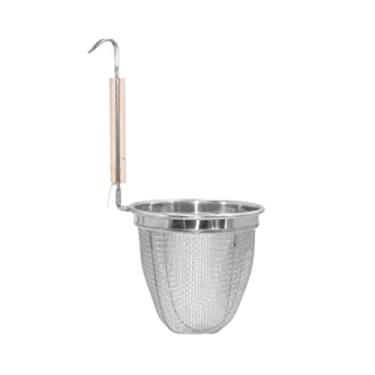 Imagem de Cesta de batatas fritas, 1 cesta de coador de aço inoxidável, cabo de madeira, escumadeira de alimentos de malha fina, peneira de cozinha para macarrão, macarrão, cesta de alimentos fritos