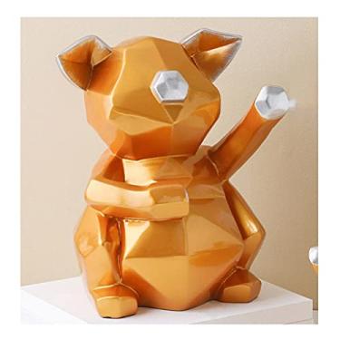 Imagem de HYMCX Caixa de dinheiro para dinheiro, presente, geometria, porco da sorte, cofrinho, criativo, pequeno, caixa de moeda, resina, animal, secretária, cofrinho dourado para decoração de crianças, caixa