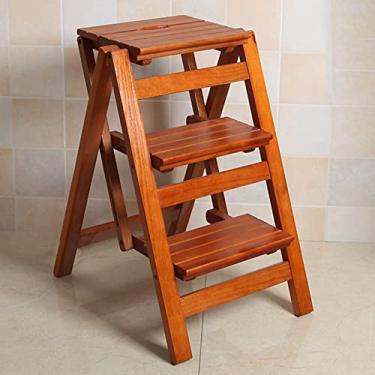 Imagem de Banqueta dobrável de madeira escada portátil combinação de cadeiras bancos pequenos para pés biblioteca doméstica escada de subida degrau multirpose prateleiras de exibição