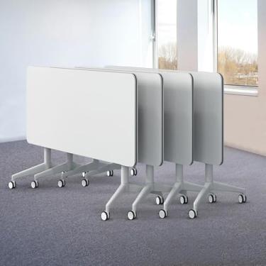 Imagem de Mesa de conferência dobrável, 2 mesas grandes de sala de conferência para 10 pessoas, mesas de treinamento modernas com rodas silenciosas, para sala de reuniões de escritório (branco, 4)