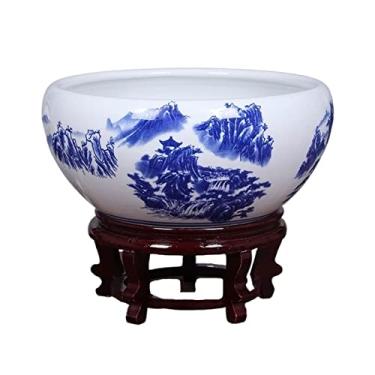 Imagem de PZHANGZVH Vaso de plantas grande hidropônico bonsai Dezhen vaso de flores de cerâmica tigela de lírio de água vaso de plantas vaso de plantas decorativo jardim aquário de peixes (fundo não perfurado