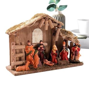 Imagem de Figuras de presépio – Enfeites religiosos de Natal, conjunto de estatuetas religiosas festivas em miniatura para mesa feminina peitoril da janela casa cornija masculina prateleira