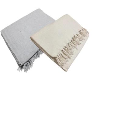 Imagem de Kit 2 Mantas Para Sofa King Gigante 300x180cm Algodao Protetor Decorativo (Cru + Cinza Neblina)