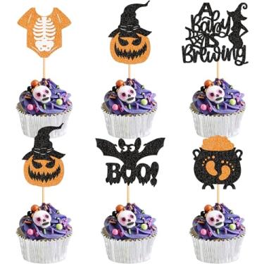 Imagem de Cyodoos 24Pcs Halloween Witch Baby Shower Cupcake Toppers Birthday Decorations Halloween Baby Shower Decor, Ghost Decorations