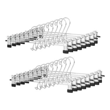 Imagem de Hapmira Cabides para calças com clipes, cabides de saia ajustáveis para uso pesado, economia de espaço, clipe de metal antiderrapante para calças, shorts e calças (16, preto)