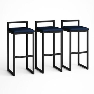 Imagem de Kit 3 Banquetas material sintético Ferro Cozinha Balcão Alta Bistro Co