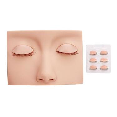 Imagem de Cabeça de manequim de cílios 3D Manequim de prática de extensão de cílios de silicone realista com pálpebras substituíveis para treinamento de beleza Maquiagem Limpeza facial (Rosa)