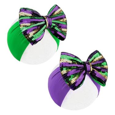 Imagem de Lanmerry 2 peças de acessórios de carnaval com glitter de 12 cm, faixas de cabelo para meninas verdes, carnaval, acessórios de cabelo roxo para crianças, roupa de carnaval dourada