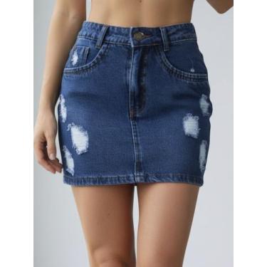 Imagem de SAIA JEANS FEMININA LEVES RASGOS Cor:ESCUROTamanho:44 - LENIS SOUZA, E