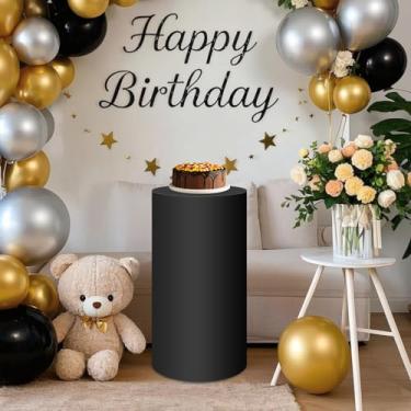 Imagem de SaitiMade Capa de suporte de pedestal cilíndrica preta, 1 peça, misture e combine cores como você gosta, capa de suporte de cilindro de elastano para decoração de festa, casamento ou evento de