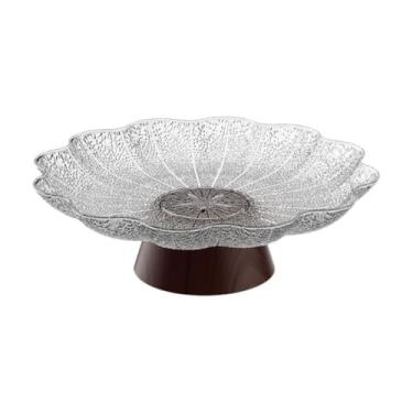 Imagem de FytStycale Fruteira de pedestal, prato para frutas, travessa portátil para alimentos, lanches, doces, cupcakes, legumes e sobremesas na sala de estar, Base de Madeira Cinza