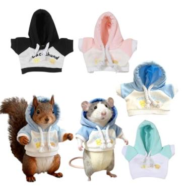 Imagem de 4 peças de fantasia de rato de flor, personagem de personagem, fofo, algodão, moletom com capuz, roupas quentes, adequado para ratos de flores, hamsters, esquilos, furões e outros animais de estimação