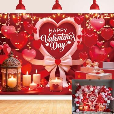 Imagem de Feliz Dia dos Namorados, balões românticos de coração vermelho, luzes de fadas, fundo de vela para decoração de festa do dia dos namorados, adereços de cabine de fotos, suprimentos para eventos