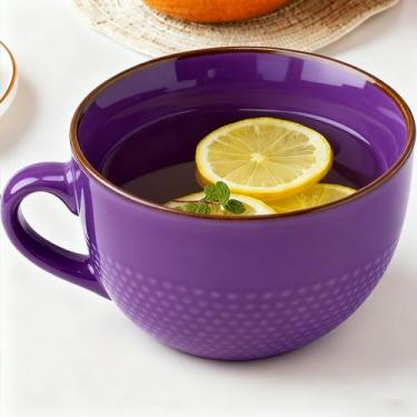 Imagem de Disoza Caneca de café grande violeta 680 g caneca de sopa grande porcelana 700 ml xícara de chá XXL tigelas de cereais sopa ramen tigela de salada caneca de cerâmica com alça