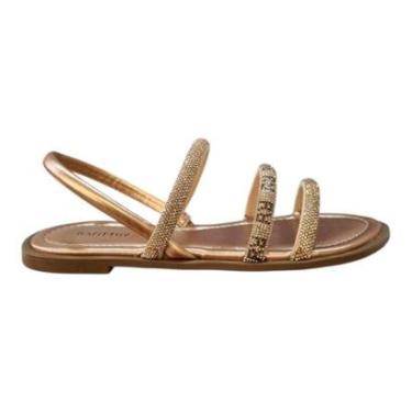 Imagem de Sandalia Rasteira Feminino Rafitthy Conforto Casual Brilho Strass Metalizado Calce Fácil 18.56001A R-Feminino