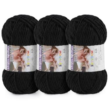 Imagem de 3 fios grossos de 100 g para crochê e tricô – Fio super volumoso de chenille de pelúcia fácil de usar 393 m - Fio de veludo ultramacio para bebês para iniciantes e projetos amigurumi, preto