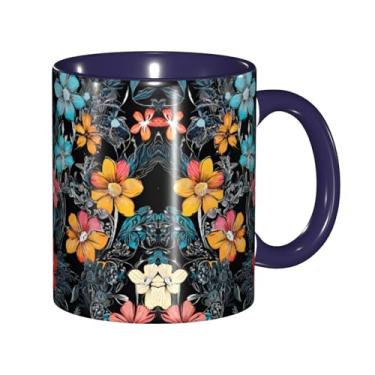 Imagem de Zeraoke Canecas de café criativas com estampa azul floral, personalizadas, presente para família, tamanho de 325 ml, unissex