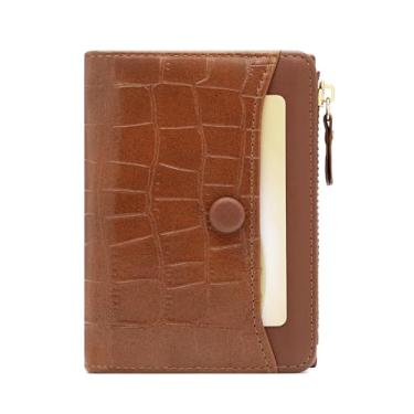 Imagem de defway Carteira feminina pequena para cartões – Carteira feminina fina e pequena, couro PVC, compacta, 6 compartimentos para cartão, janela para identidade, bolso para moedas com zíper, presente