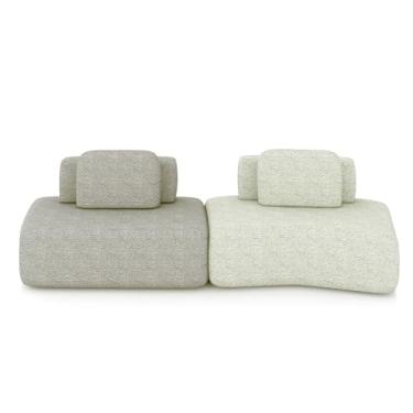 Imagem de Sofá Ilha Sala de Estar Dakota 2 Módulos 316cm Encostos Almofadas Soltas Bouclê Rústico Greige/OffWhite G33 - Gran Belo