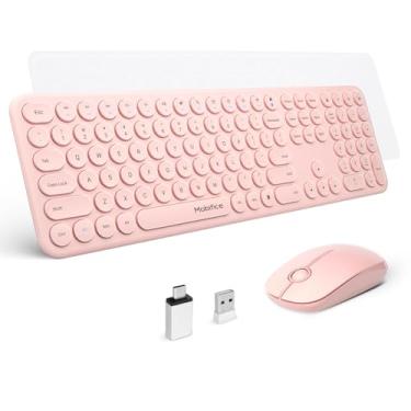 Imagem de Mobifice Lindo conjunto de teclado e mouse sem fio, fino, 2,4 GHz, USB, sem fio, silencioso, retrô, conjunto de teclado e mouse para computador, laptop, Windows, Mac, tablets (pêssego atualizado)