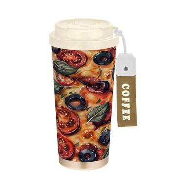 Imagem de YETTASBIN Caneca de café de viagem com isolamento térmico de 482 g com tampa de canudo, copo à prova de derramamento e vazamento com alça para bebida quente e fria, garrafa de água de aço inoxidável