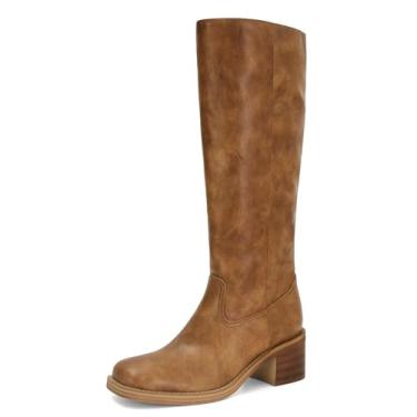 Imagem de ZJGZF Botas femininas cano alto banana bico quadrado confortável bota campus salto bloco botas de equitação botas de cano longo longo, Marrom escuro, 7.5 Wide