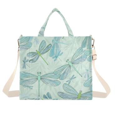 Imagem de Burbuja Sacola feminina azul-petróleo libélulas de veludo cotelê, bolsa tiracolo para compras, trabalho, viagens, C355, Small