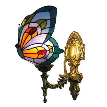 Imagem de Arandela de parede estilo Tiffany com borboletas, mediterrânea, com 1 lâmpada, em vitral, estilo vintage europeu, para corredor, quarto e sala de estar (6 variações), B