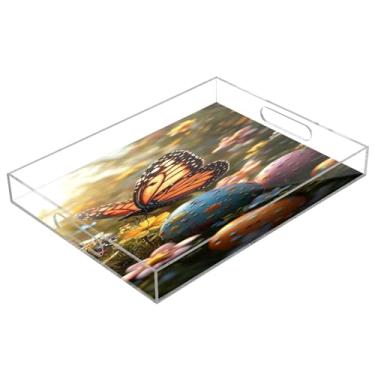 Imagem de STAYTOP Bandeja de acrílico Happy Easter Eggs 15,7 × 11,20 cm, bandejas decorativas à prova de derramamento, organizador de bancada para café da manhã, chá, comida, maquiagem