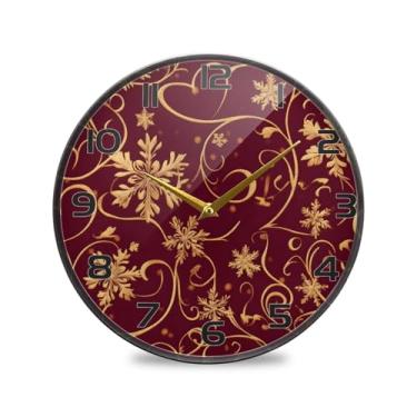 Imagem de YETTASBIN Relógio de parede de acrílico dourado com flocos de neve - Silencioso, sem tique-taque, operado por bateria, relógio redondo decorativo criativo para cozinha, sala de estar, banheiro