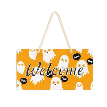 Imagem de Burbuja Boo Placa de boas-vindas para porta da frente, placa de boas-vindas de PVC para decoração de férias de casa de fazenda, 15 x 28 cm