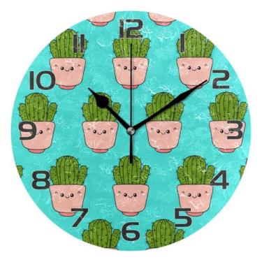 Imagem de YETTASBIN Relógio de parede cacto, silencioso, sem tique-taque, operado por bateria, relógio redondo decorativo criativo para cozinha, sala de estar, banheiro, decoração de escritório em casa, escola