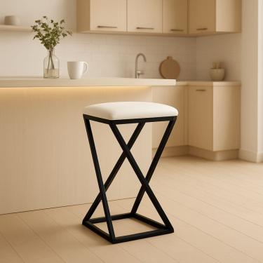 Imagem de Banqueta Z 80 cm Banco Cozinha Corino Bistrô Ferro Balcão