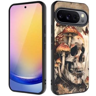 Imagem de Capa para Google Pixel 10 Pro XL, capa ultrafina de silicone líquido antiderrapante elegante, adequada para Pixel 10 Pro XL de 6,8 polegadas, cogumelo de caveira borboleta