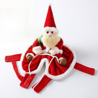 Imagem de Fantasia Natalina Pet Papai Noel Montado Roupinha Confortável Para Cachorro e Gato Natal(S)