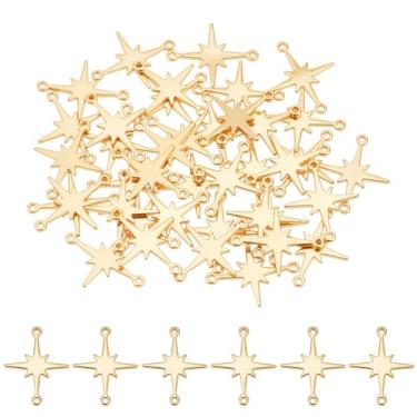 Imagem de UNICRAFTALE 40 peças de pingentes de estrela do norte banhados a ouro 18 K com 2 furos conectores de latão a granel para fabricação de joias, brincos, colares de berloques, furo de elos de 0,8 mm