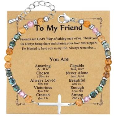 Imagem de Shanmeidㅤ Pulseira de cruz cristã para mulheres, joias de cruz religiosa para confirmação de batismo, Páscoa, presentes de batismo para amigas, mãe, irmã em Cristo (amigas)