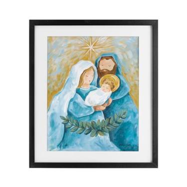 Imagem de Stupell Industries Arte de parede "Holy Nativity Trio with Garland", impressão emoldurada sob vidro, branca, 33 x 40 cm
