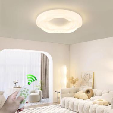 Imagem de Luminária de teto LED moderna com controle remoto e intensidade ajustável, 66W, cúpula de acrílico branca, ideal para sala de estar, quarto, sala de jantar, escritório, corredor ou qualquer