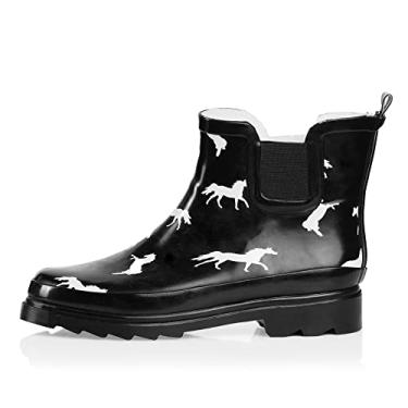 Imagem de NORTY - Botas de chuva femininas de cano curto – Bota feminina impermeável para inverno primavera jardim tem ½ tamanho grande, Black Horses, 36
