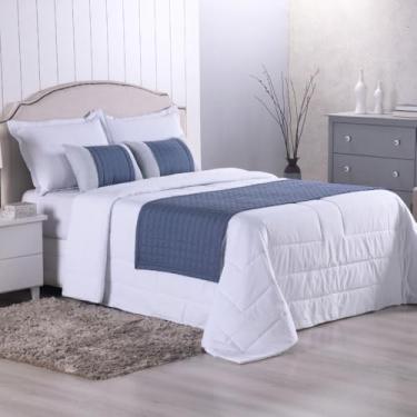 Imagem de Kit 5 Peças Peseira de Cama Queen com Almofadas Cheias Copacabana Micropercal 300 Fios (Azul)